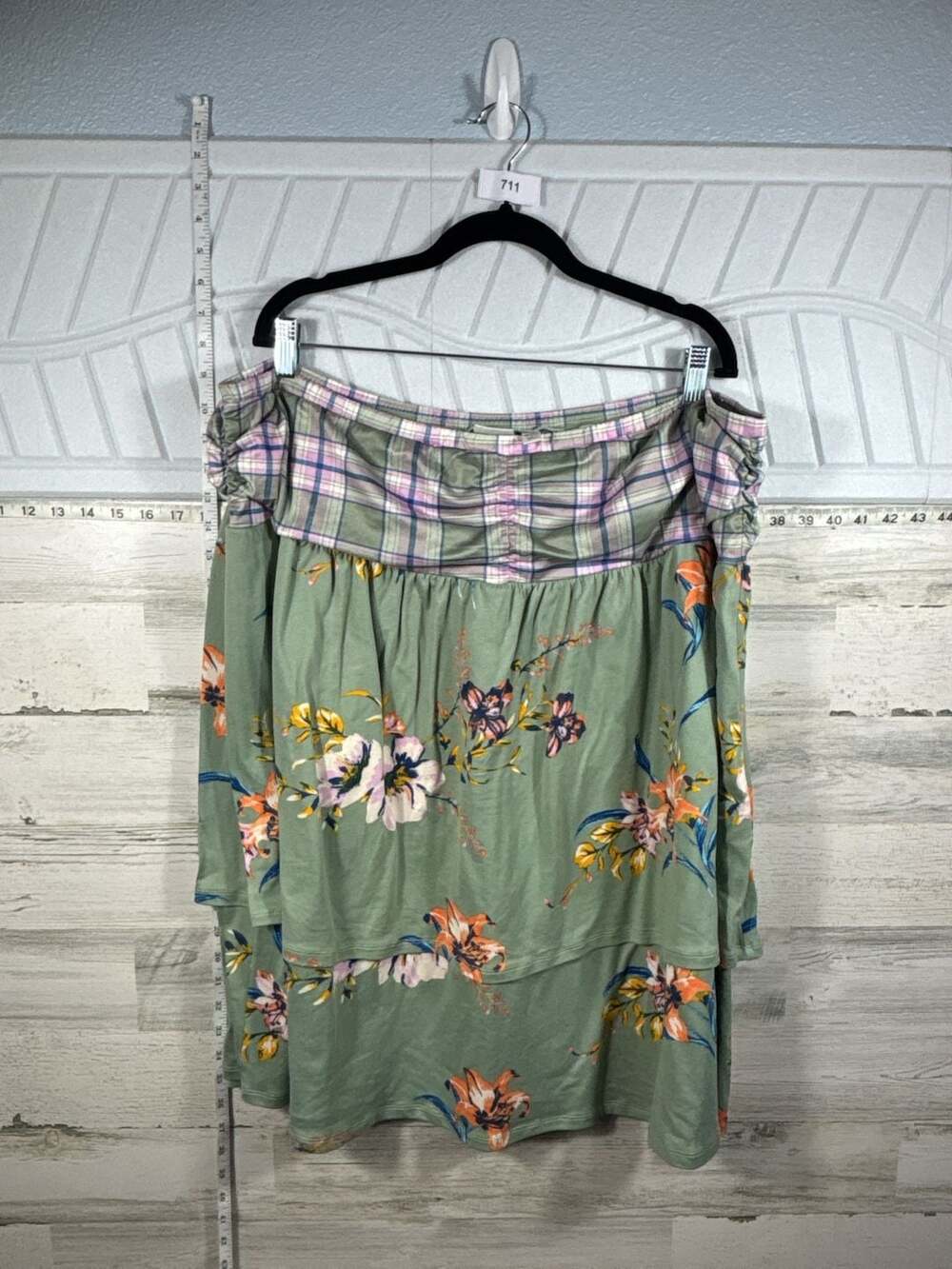 Cato Green Floral Print Plaid Off-the-Shoulder Top Size 18/20W